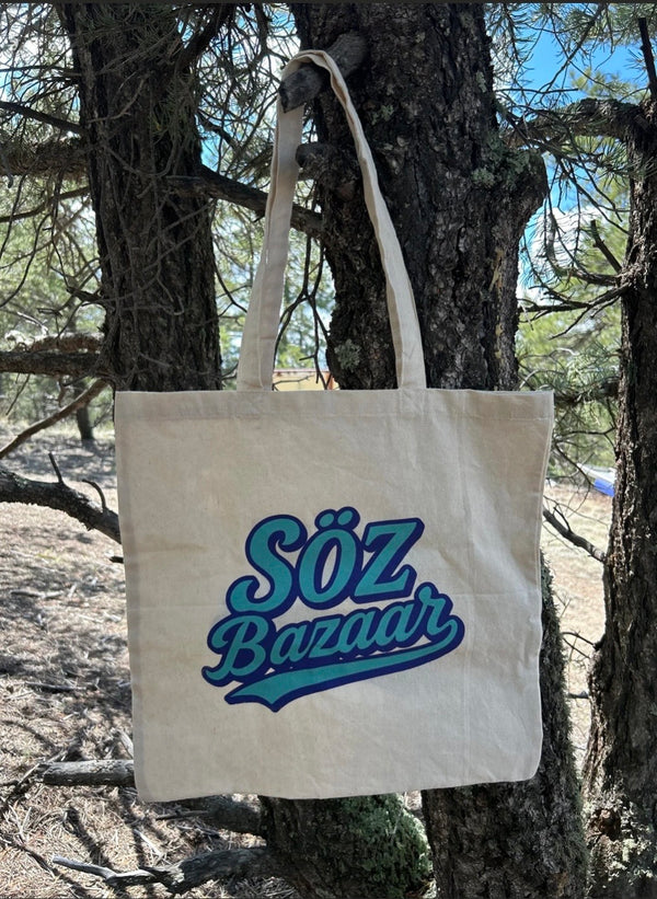 Bazaar tote oversized screen printed canvas bag — water-based ink handmade by SÖZ Bazaar Colorado