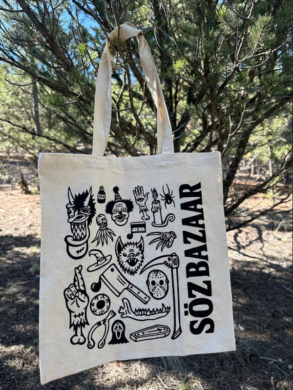 Alien tote screen printed canvas bag — water-based ink handmade by SÖZ Bazaar Colorado