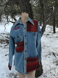 70s disco denim shirt jacket 1 of 1 vintage rework — Upcycled Apparel SÖZ Bazaar Colorado