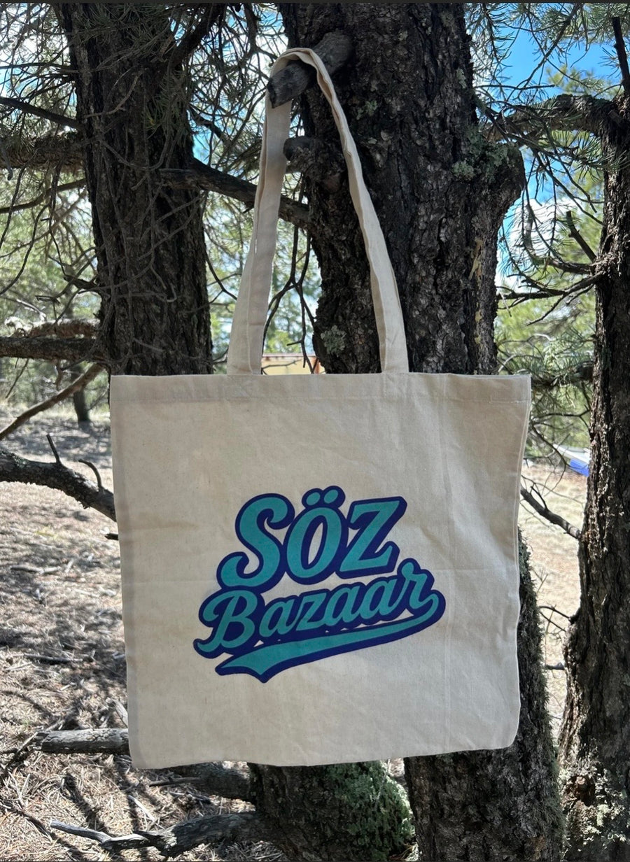 Bazaar tote oversized screen printed canvas bag — water-based ink handmade by SÖZ Bazaar Colorado