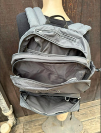 Embroidered classic backpack with patches. Water-based ink. Colorado made by SÖZ Bazaar details open