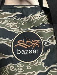 SOZ classic embroidered canvas duffel bag details — handmade by SÖZ Bazaar Colorado