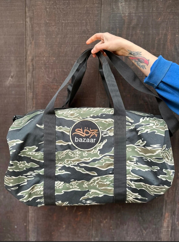 SOZ classic embroidered canvas duffel bag — handmade by SÖZ Bazaar Colorado