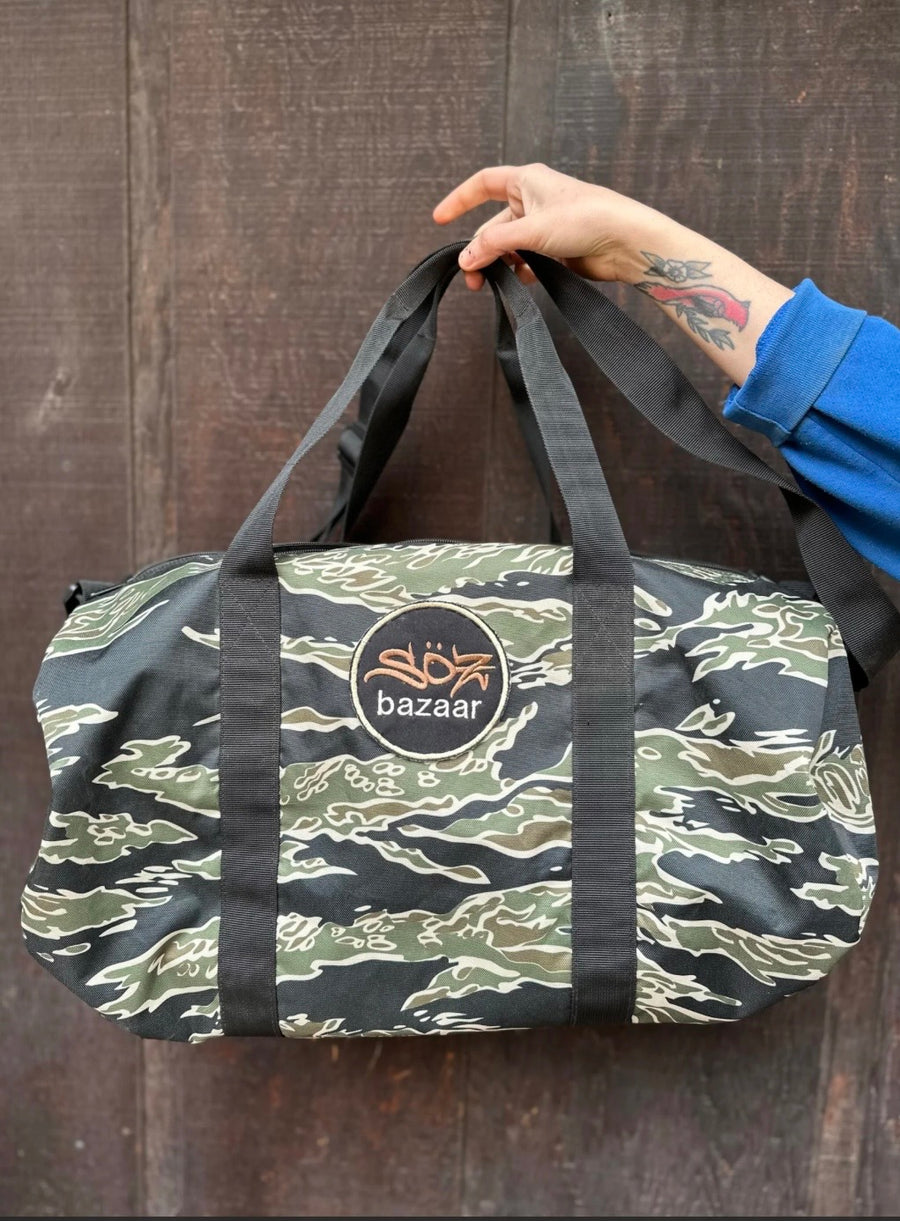 SOZ classic embroidered canvas duffel bag — handmade by SÖZ Bazaar Colorado