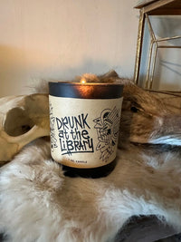 Drunk at the Library 7oz hand poured soy candle — small batch Colorado made by SÖZ Bazaar lit