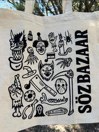  Alien tote screen printed canvas bag — water-based ink handmade by SÖZ Bazaar Colorado details