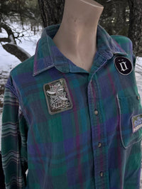 Purple flannel 1 of 1 vintage rework — Upcycled Apparel SÖZ Bazaar Colorado front details
