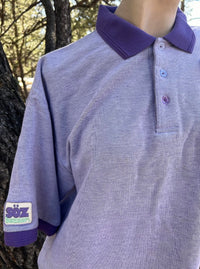 Vintage purple polo 1 of 1 alien embroidered rework — Upcycled Apparel SÖZ Bazaar Colorado front detials