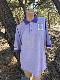 Vintage purple polo 1 of 1 alien embroidered rework — Upcycled Apparel SÖZ Bazaar Colorado