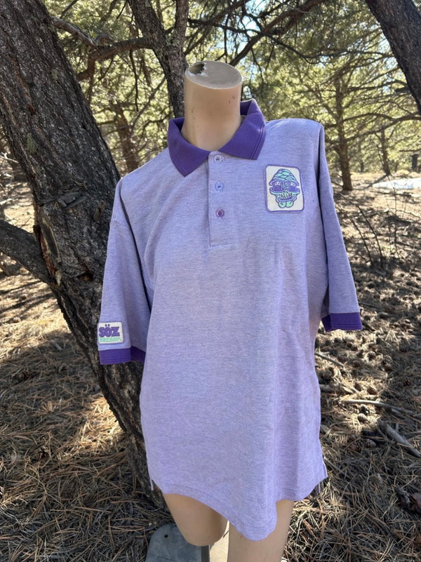 Vintage purple polo 1 of 1 alien embroidered rework — Upcycled Apparel SÖZ Bazaar Colorado
