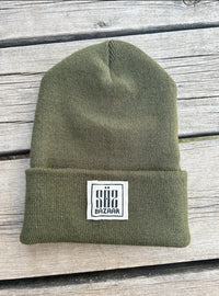 Star Bazaar beanie hand printed patch knit hat — Colorado mountain made by SÖZ Bazaar green