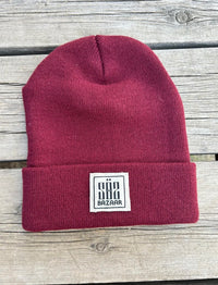 Star Bazaar beanie hand printed patch knit hat — Colorado mountain made by SÖZ Bazaar maroon