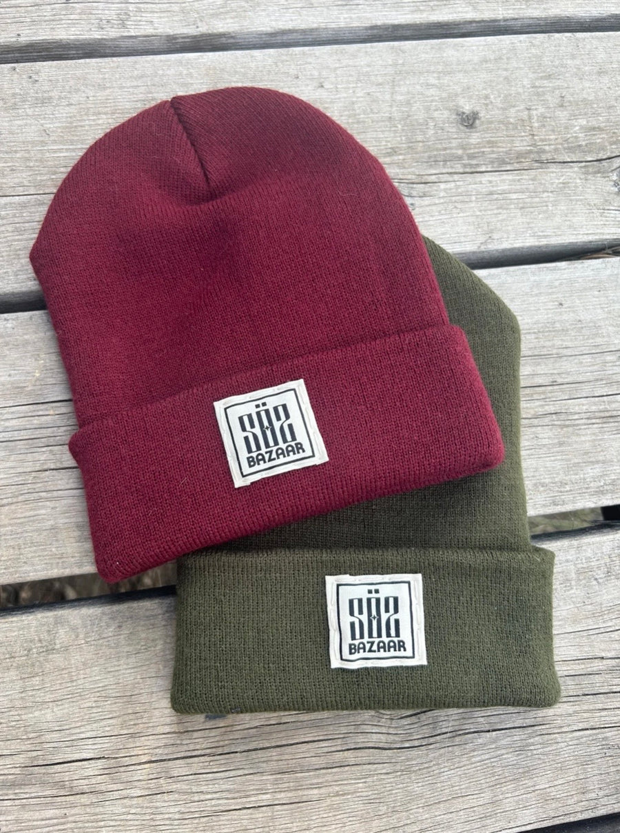 Star Bazaar beanie hand printed patch knit hat — Colorado mountain made by SÖZ Bazaar