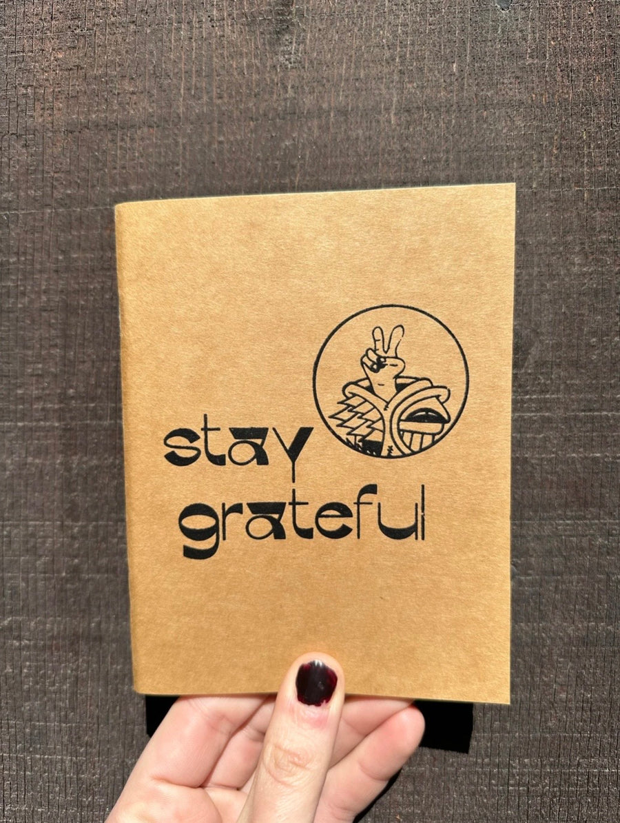 Stay Grateful screen printed kraft gratitude journal 48 blank pages — handmade by SÖZ Bazaar Colorado