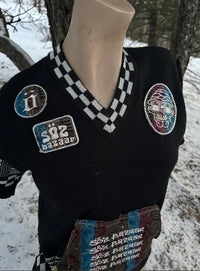 Vintage sweater shirt 1 of 1 reworked knit — Upcycled Apparel SÖZ Bazaar Colorado details front
