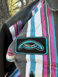 Vintage Wrangler shirt jacket 1 of 1 rework patched — SÖZ Bazaar Colorado embroidered patch