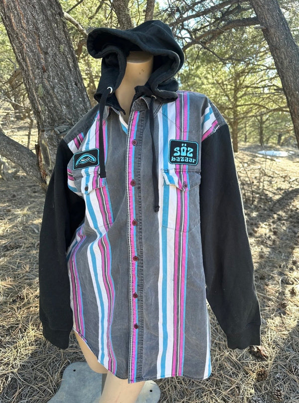 Vintage Wrangler shirt jacket 1 of 1 rework patched — SÖZ Bazaar Colorado